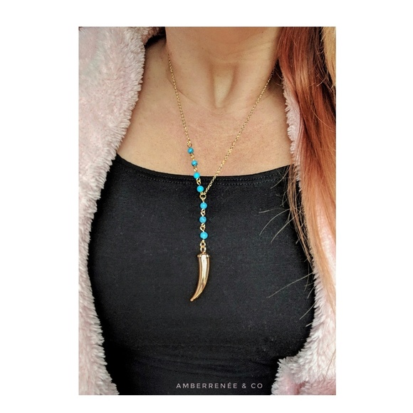 AmberRenée & Co Jewelry - 14k Turquoise Beaded Drop Y Chain Dangle Tusk AmberRenée & Co Jewelry - 14k Turquoise Beaded Drop Y Chain Dangle Tusk